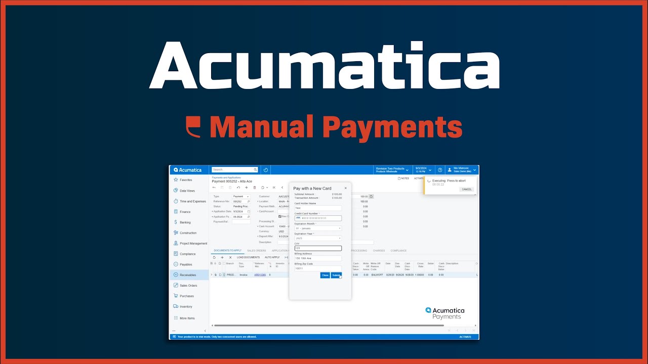 Acumatica Payments – Manual Payments